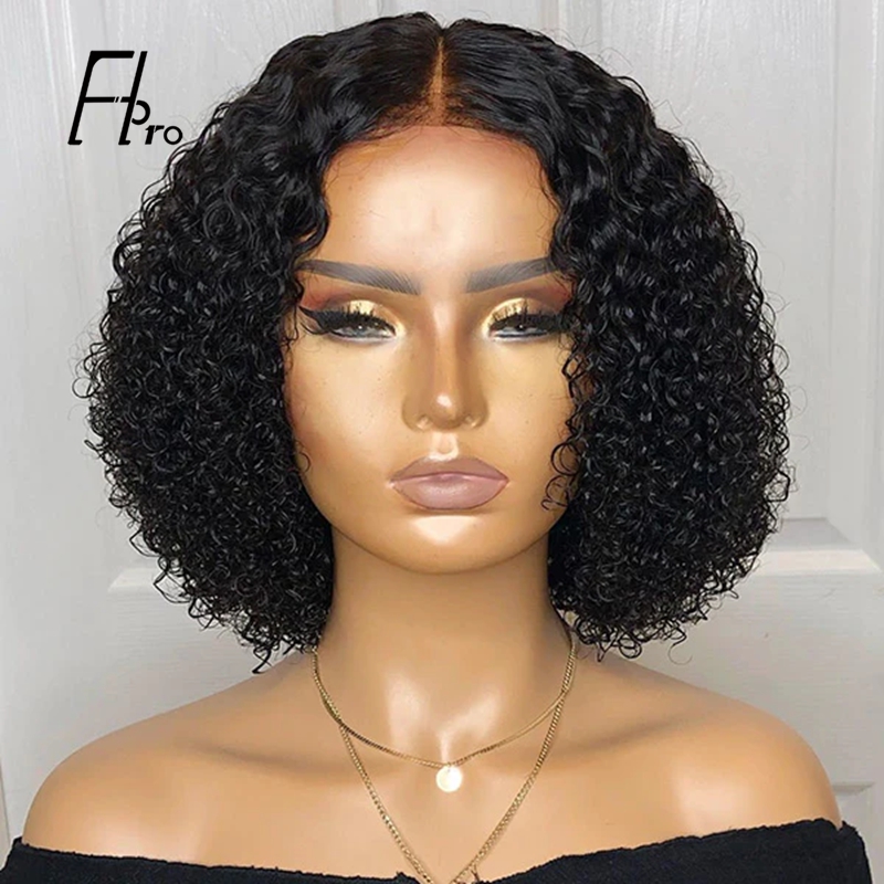 Middle Part Bob Wig Jerry Curly 4x4 Lace Closure Wig With Baby Hair